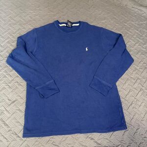 Polo Ralph Lauren Sweater Mens XL Blue Waffle Thermal Long Sleeve Crewneck